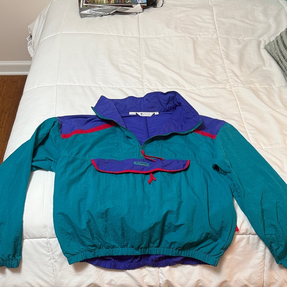 Vintage Columbia Green and Purple Windbreaker with Red Accents